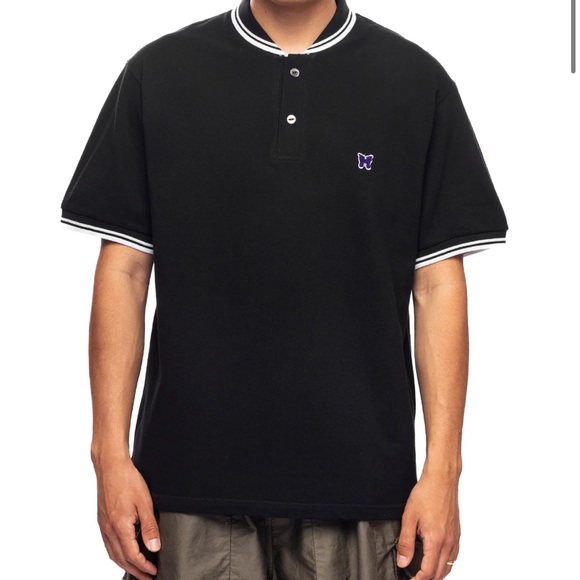 Needles Stripe Collar Embroidered Butterfly Polo In Black - Size  S/ M/L - Picture 2 of 14